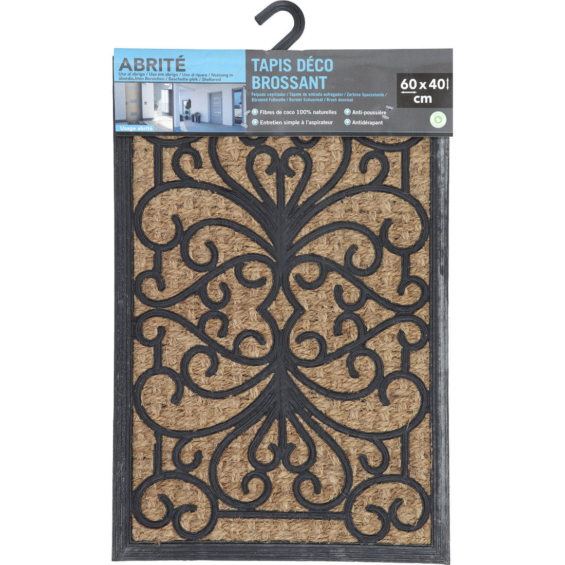 Preș Intrare Exterior Adăpostit Sally 40X60CM Coco/Cauciuc - Natural