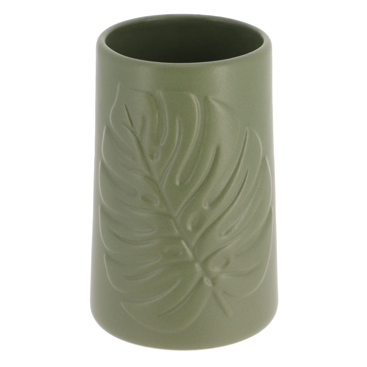 Pahar Rotund din Ceramică Decorat cu Motiv Floral - Khaki