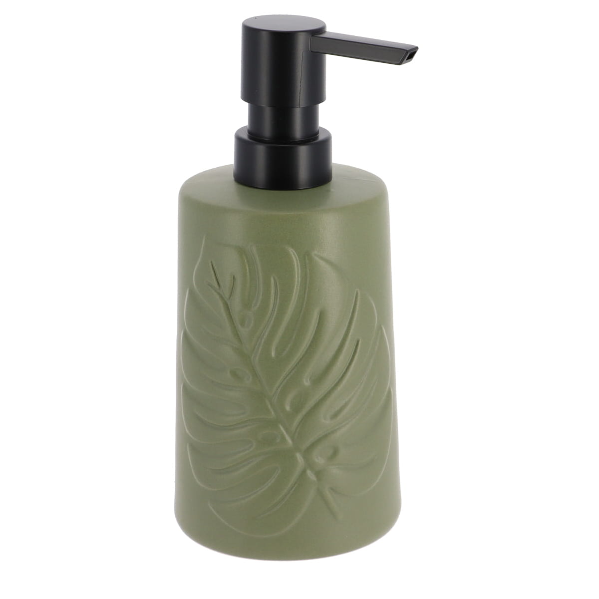 Dispenser pentru Săpun din Ceramică Decor cu Motiv Frunze 430 ml - Khaki