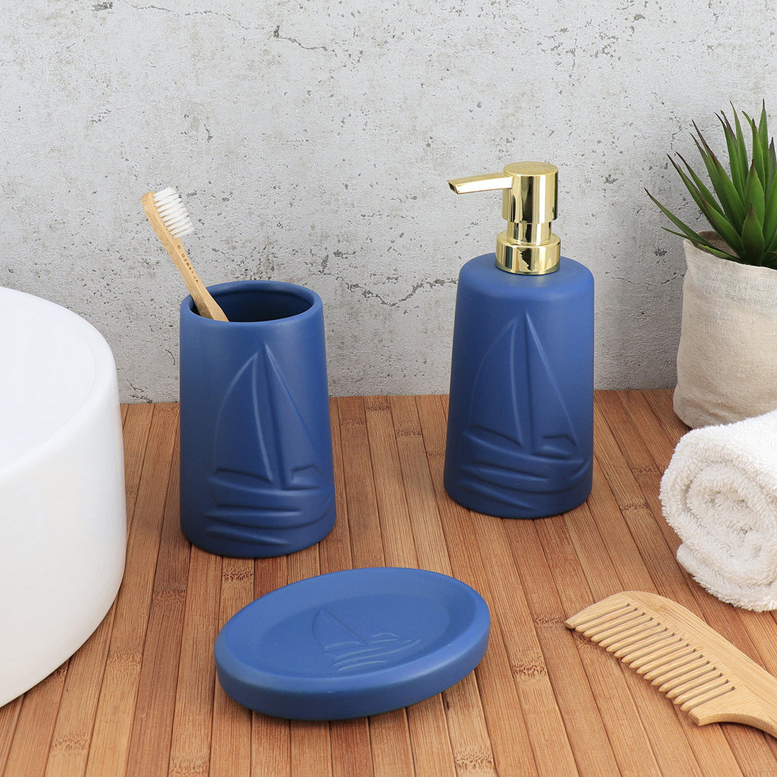 Dispenser pentru Săpun din Ceramică Decor cu Tematică Nautică 430 ml - Navy Blue