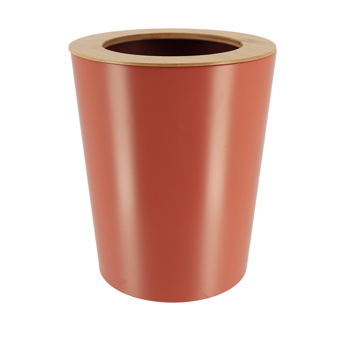 Coș De Gunoi Metalic Conic Cu Capac Din Bambus 5L- Terracotta/ Bambus