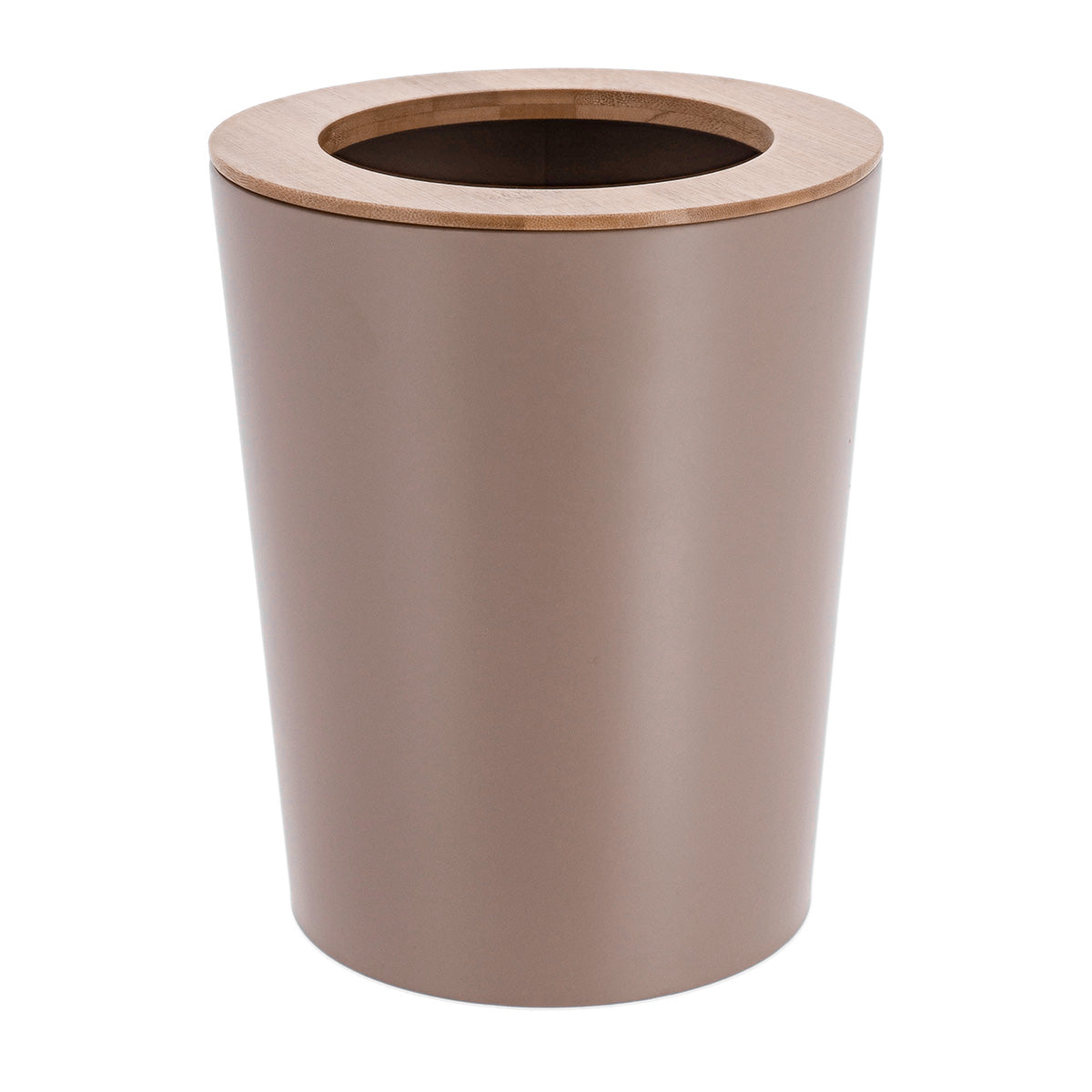 Coș De Gunoi Metalic Conic Cu Capac Din Bambus 5L- Cappuccino/ Bambus