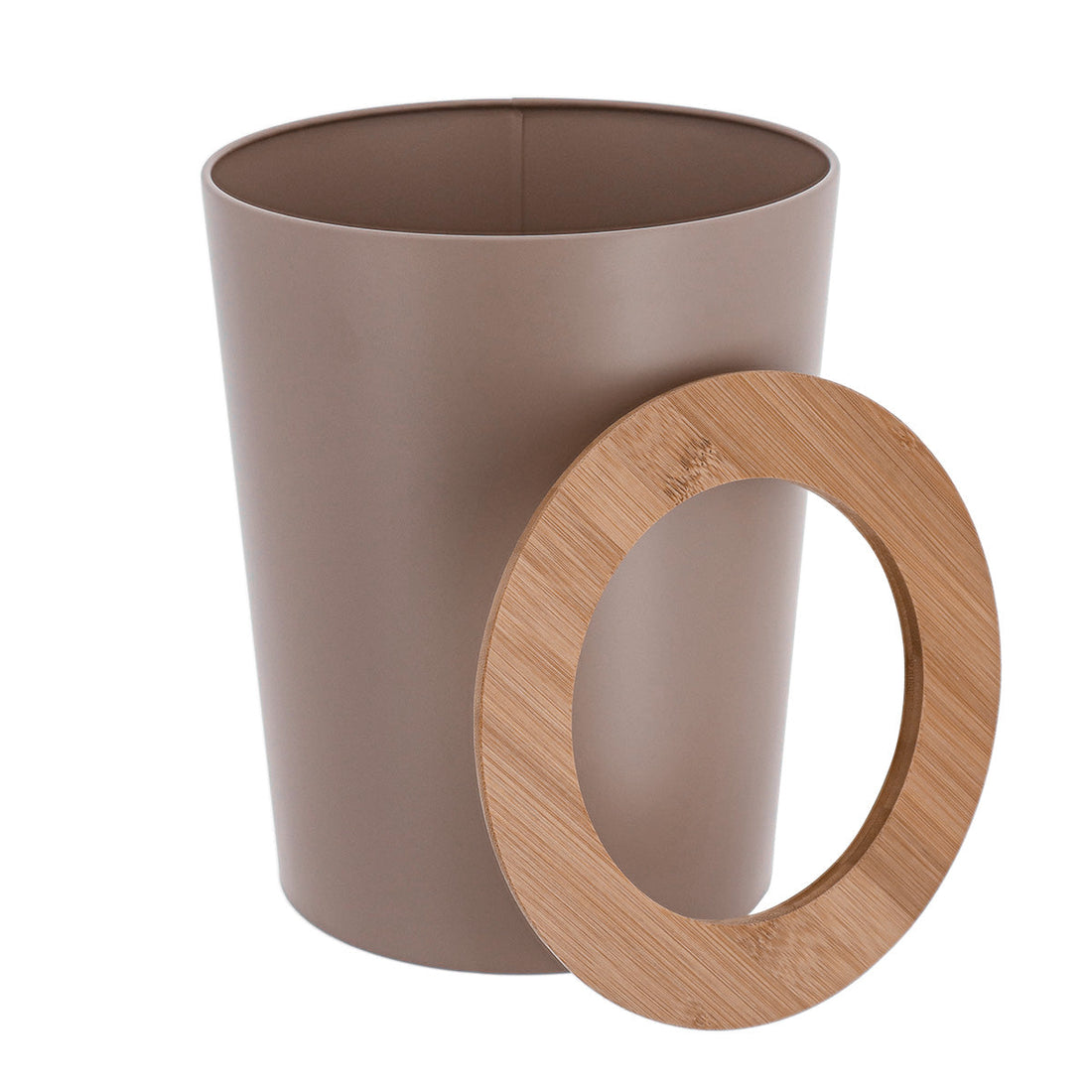 Coș De Gunoi Metalic Conic Cu Capac Din Bambus 5L- Cappuccino/ Bambus