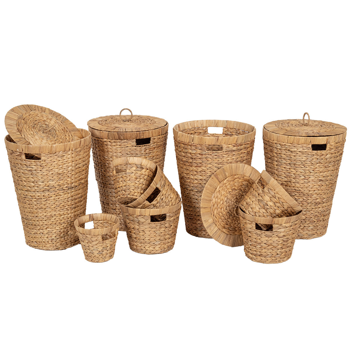 Set de 10 Coșuri Rotunde din Material Vegetal - Natural Deschis