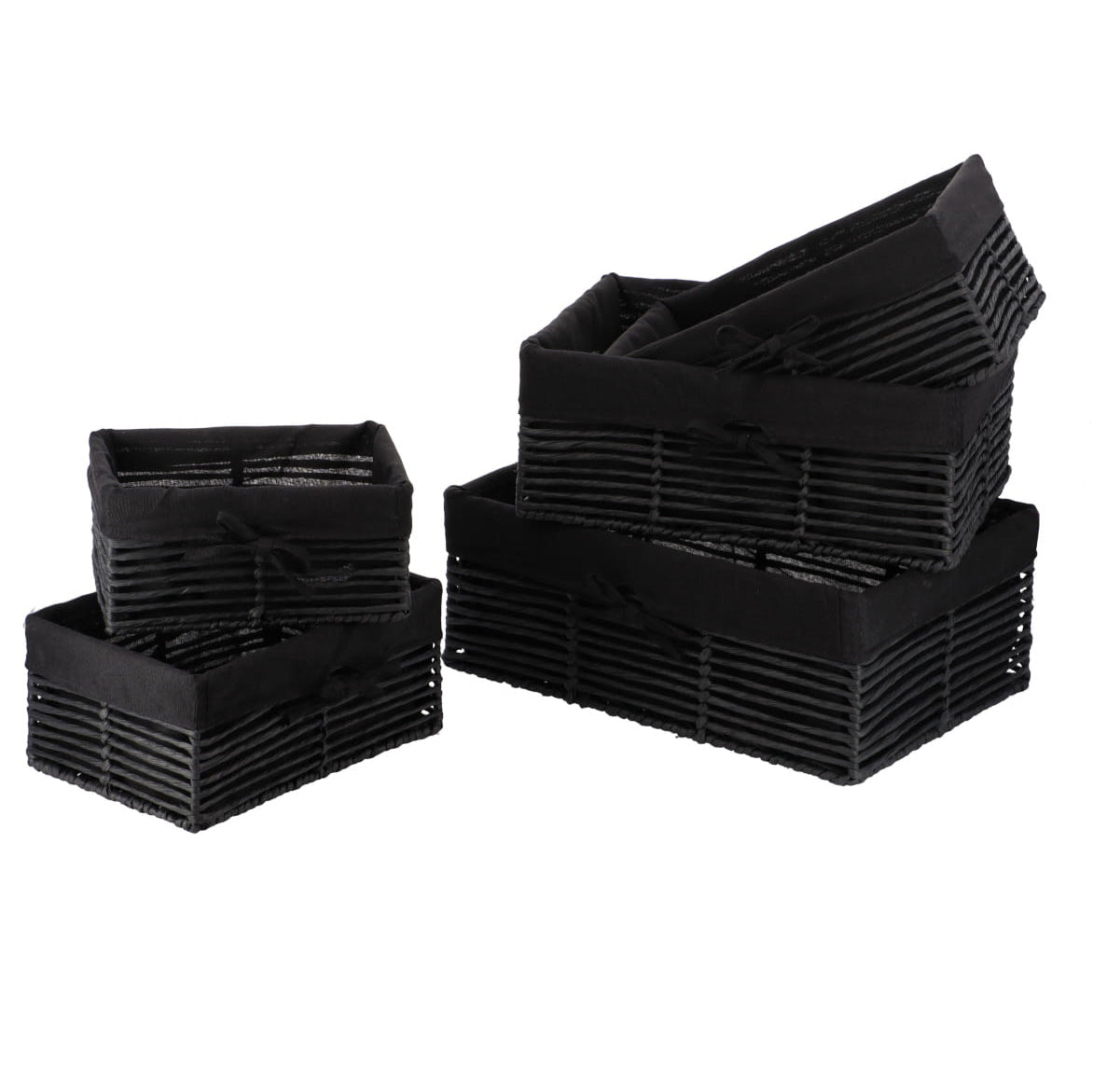 Set de 5 Coșuri cu Structură Metalică - Negru/Țesătură neagră