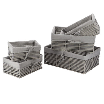 Set de 5 Coșuri cu Structură Metalică - Gri/Material Textil Gri