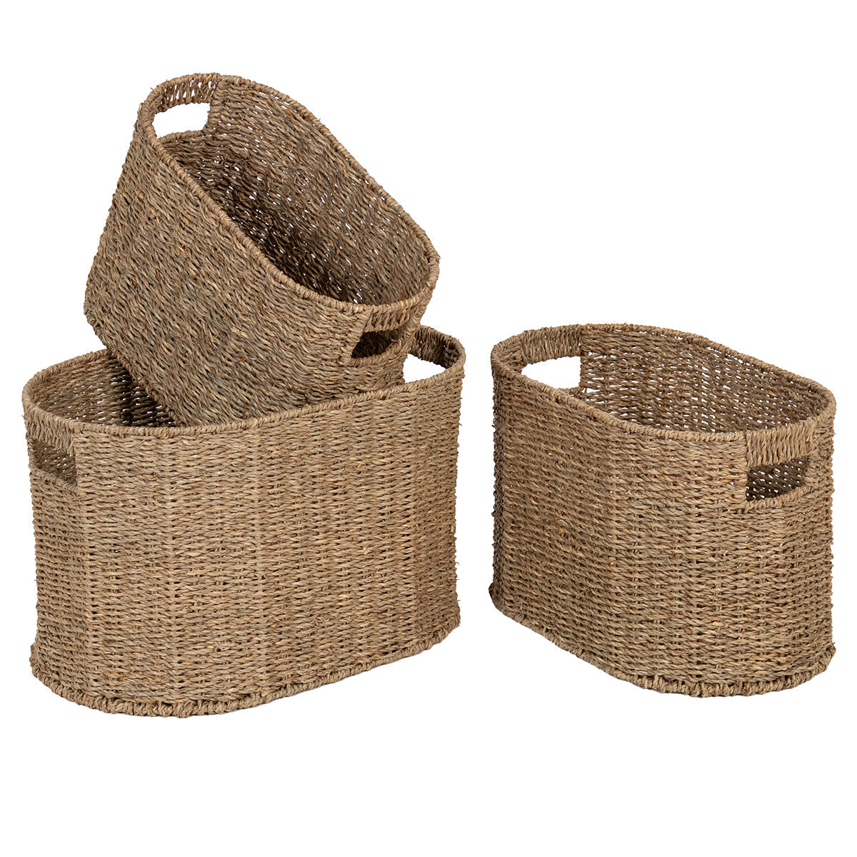 Set de 3 Lăzi Ovale din Material Vegetal - Natural