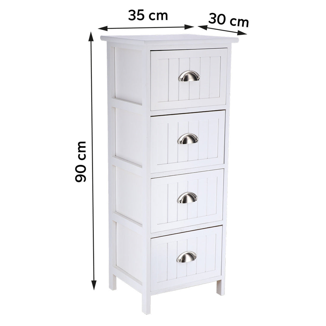 Mobilier din MDF/Paulownia cu 4 Sertare și Mânere - Alb