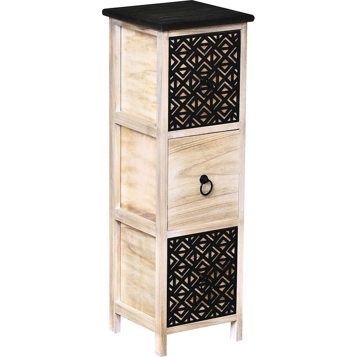 Mobilier MDF/Paulownia 3 sertare - Natural/Negru cu gravură