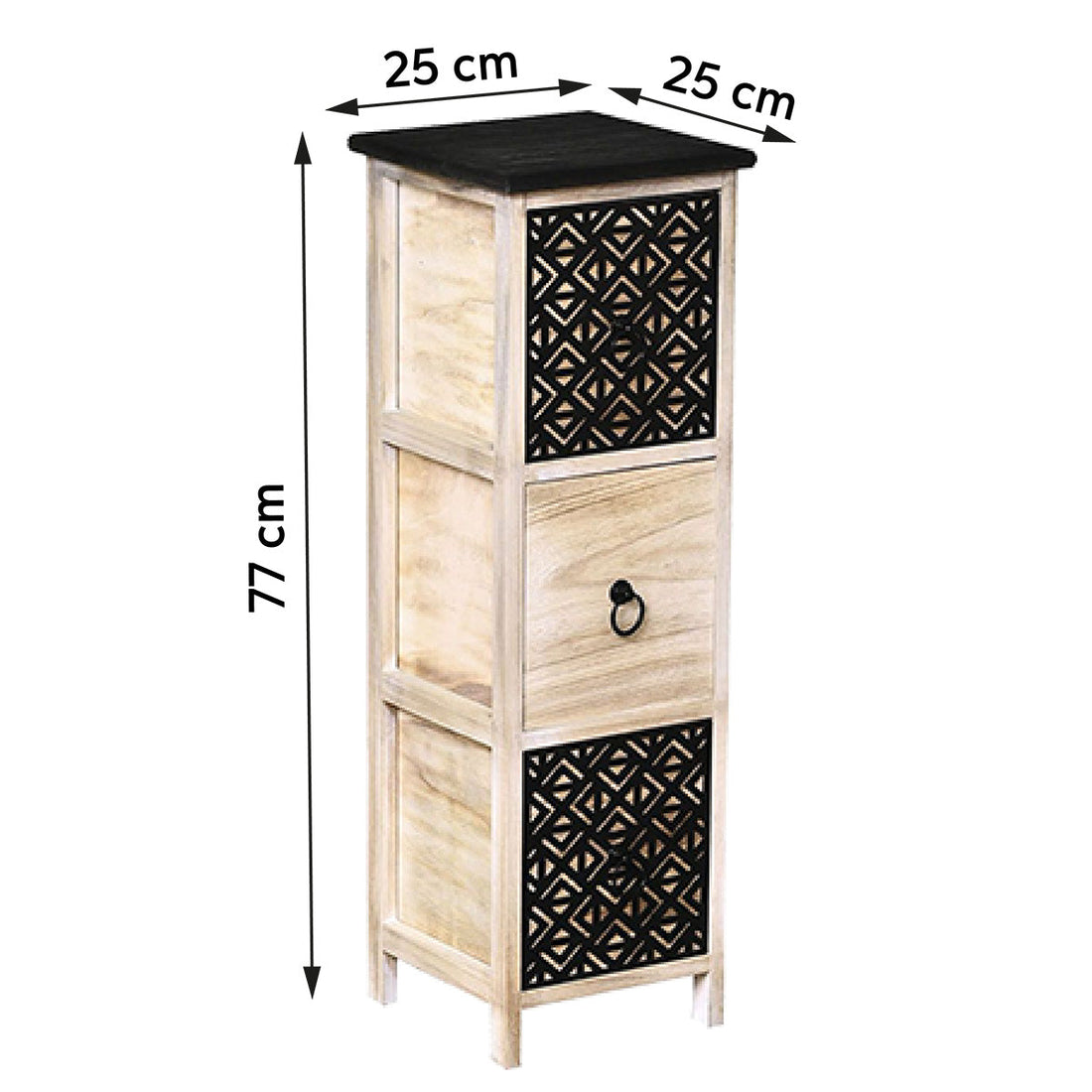 Mobilier MDF/Paulownia 3 sertare - Natural/Negru cu gravură