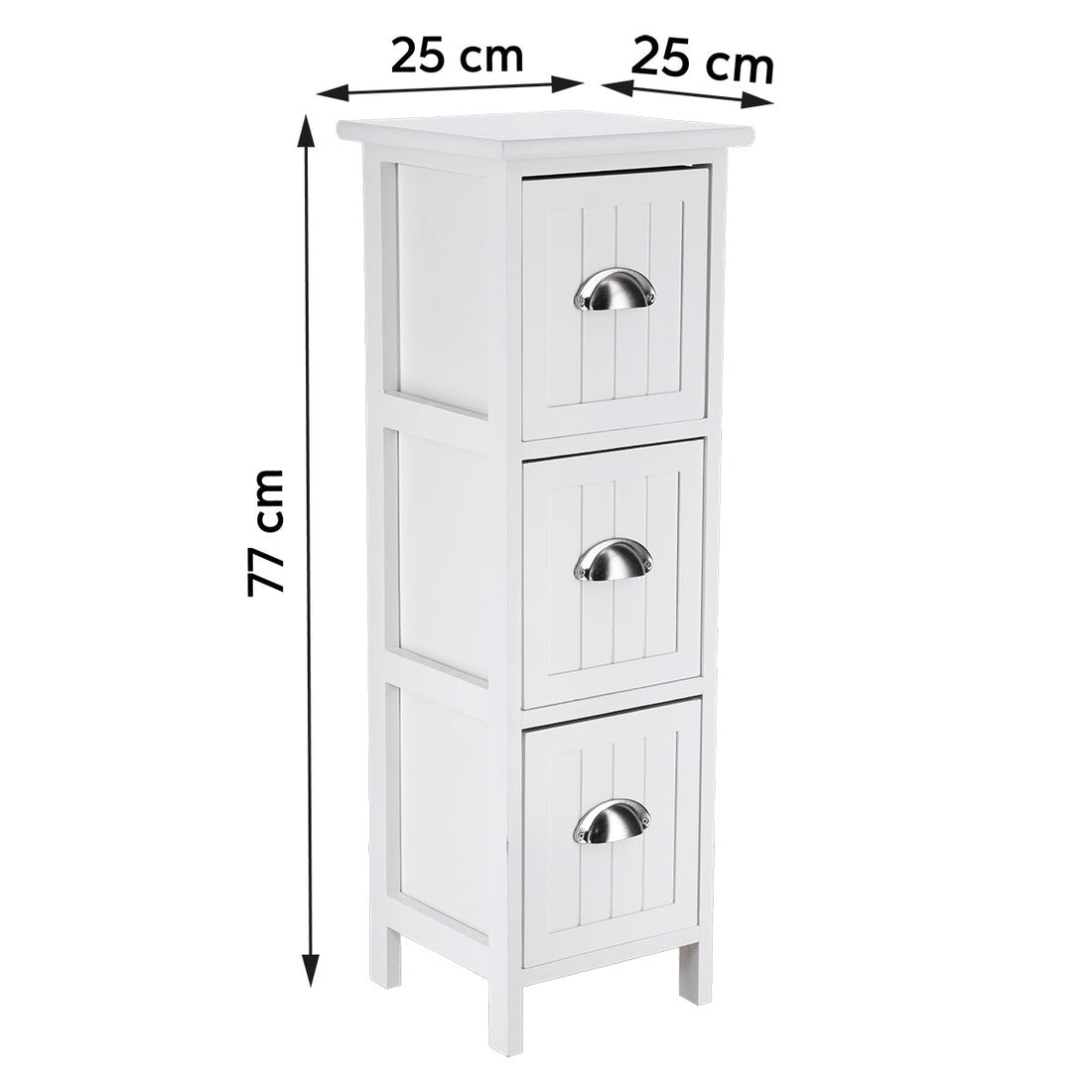 Mobilier din MDF/Paulownia cu 3 Sertare și Mânere - Alb