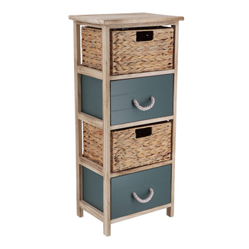 Mobilier din MDF/Paulownia cu 2 Coșuri din Jacint de Apă + 2 Sertare cu Lamele din Lemn - Natural/Khaki