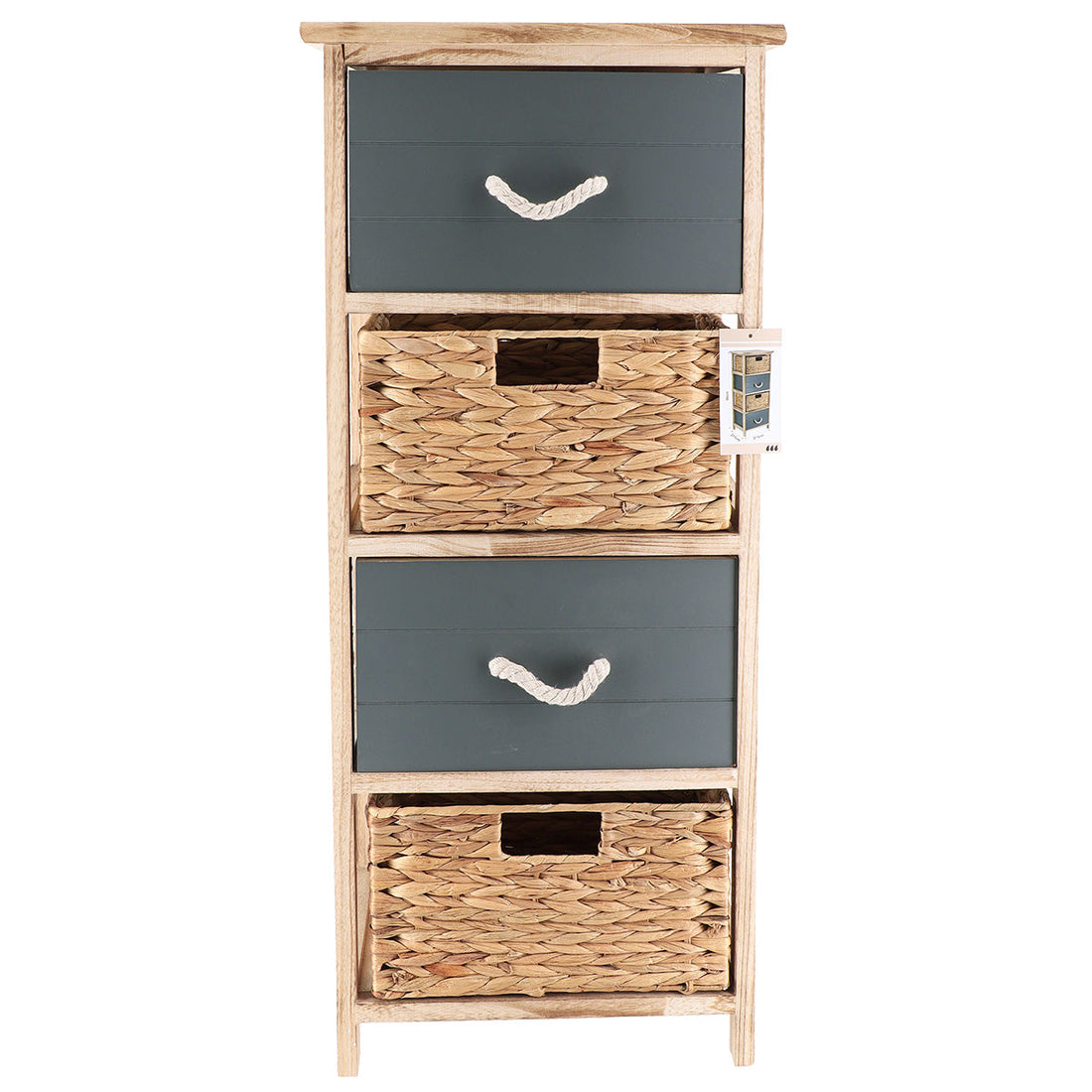 Mobilier din MDF/Paulownia cu 2 Coșuri din Jacint de Apă + 2 Sertare cu Lamele din Lemn - Natural/Khaki