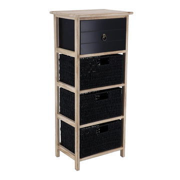 Mobilier din Paulownia/MDF cu 1 Sertar, Buton Negru și 3 Coșuri din Hârtie - Negru/Natural