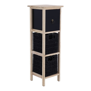 Mobilier din Paulownia/MDF cu 1 Sertar, Buton Negru și 2 Coșuri din Hârtie - Negru/Natural