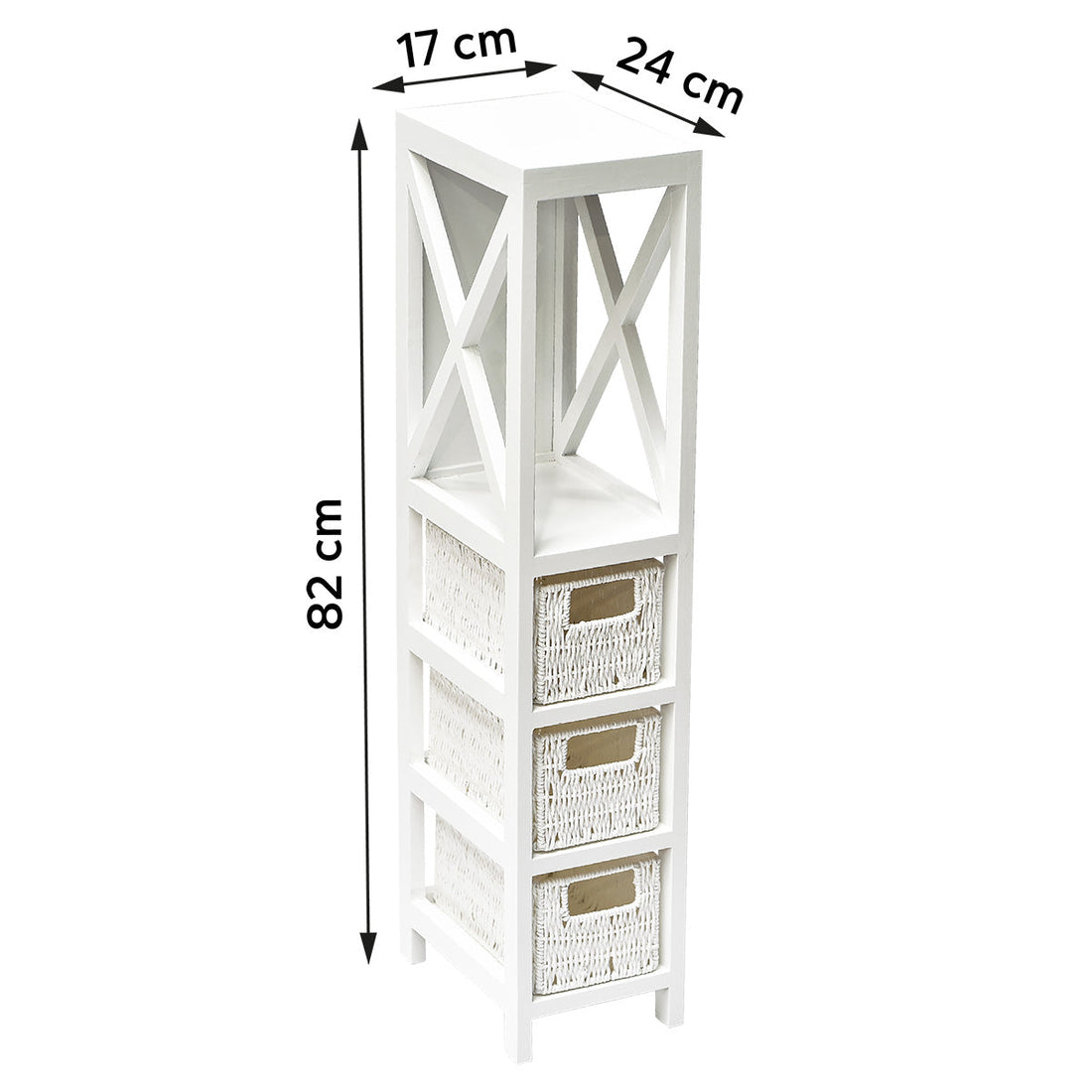 Mobilier Alb din MDF cu 1 Raft + 3 Coșuri Împletite din Hârtie - Alb