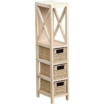 Mobilier Natural din MDF cu 1 Raft + 3 Coșuri Împletite din Hârtie - Natural