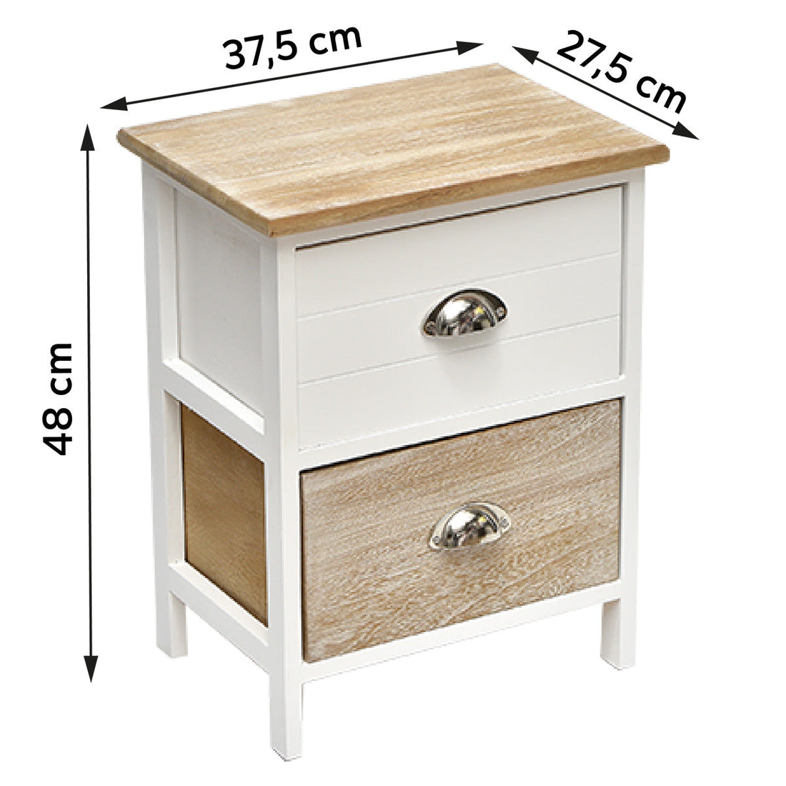 Mobilier mic din Paulownia/MDF cu 2 Sertare și Mânere din Metal - Bicolor Alb/Natural